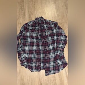 Chaps Burgundy and White Plaid Button-Down Shirt